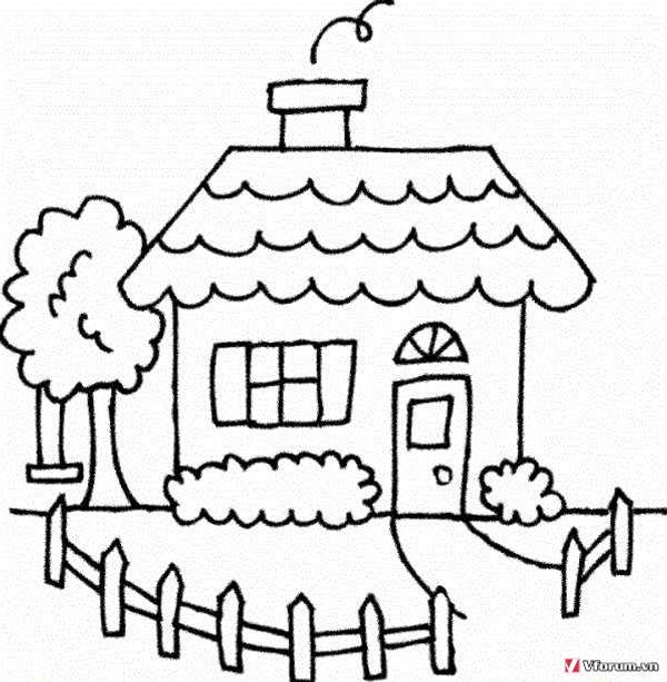 Tranh tô màu ngôi nhà lợp mái ngói đơn giản