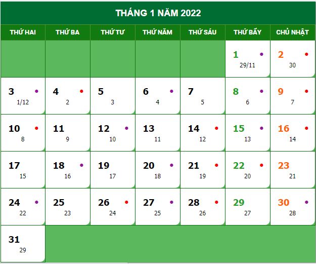 Lịch âm 2022