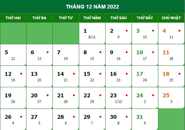 Lịch vạn niên 2022