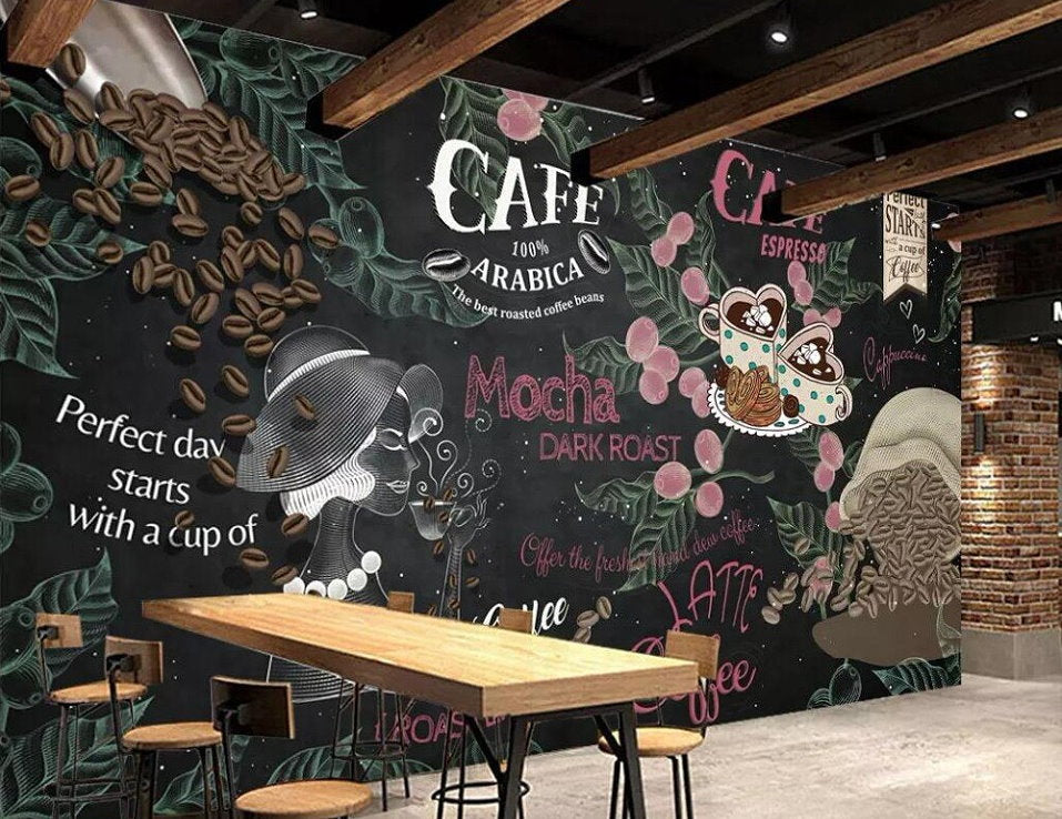 Retro Style Design for Coffee Shop Business Wallpaper Cafe Bar Mural - beddingandbeyond.club