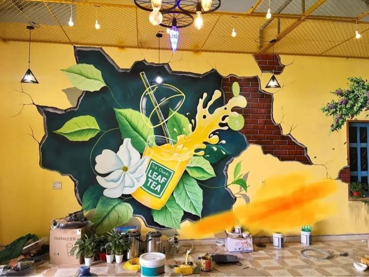 tranh vẽ tường quán cafe