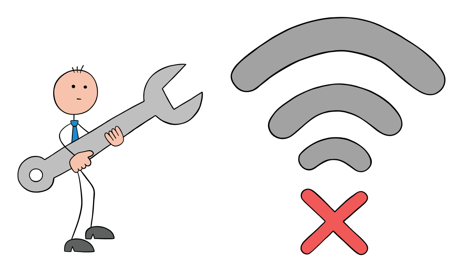 Stickman businessman trying to fix wifi signal with connection error, hand drawn outline cartoon vector illustration 5468996 Vector Art at Vecteezy